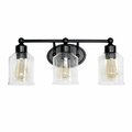 Lalia Home Three Light Metal, Seeded Glass Shade Vanity Wall Mounted Fixture, Matching Metal Accents, Black LHV-1009-BK